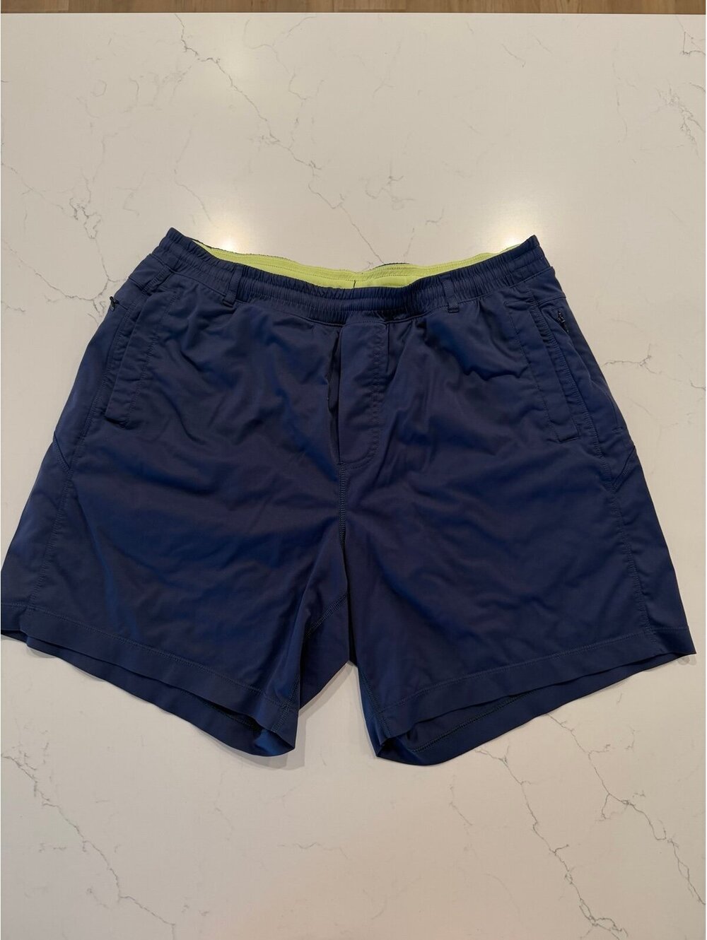 Birddogs Mens XXL Navy Blue Neon Green Lined Athletic Workout Shorts